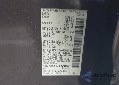 2018 Nissan Murano Sl из США, поврежденный, VIN 5N1AZ2MH6JN169087